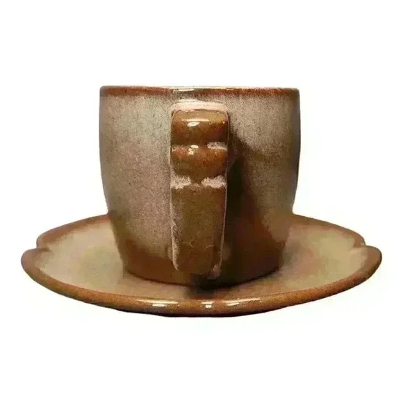 Vintage Frankoma Pottery Plainsman Brown Satin Tea Cup Coffee Mug 5C and Saucer - Picture 3 of 6